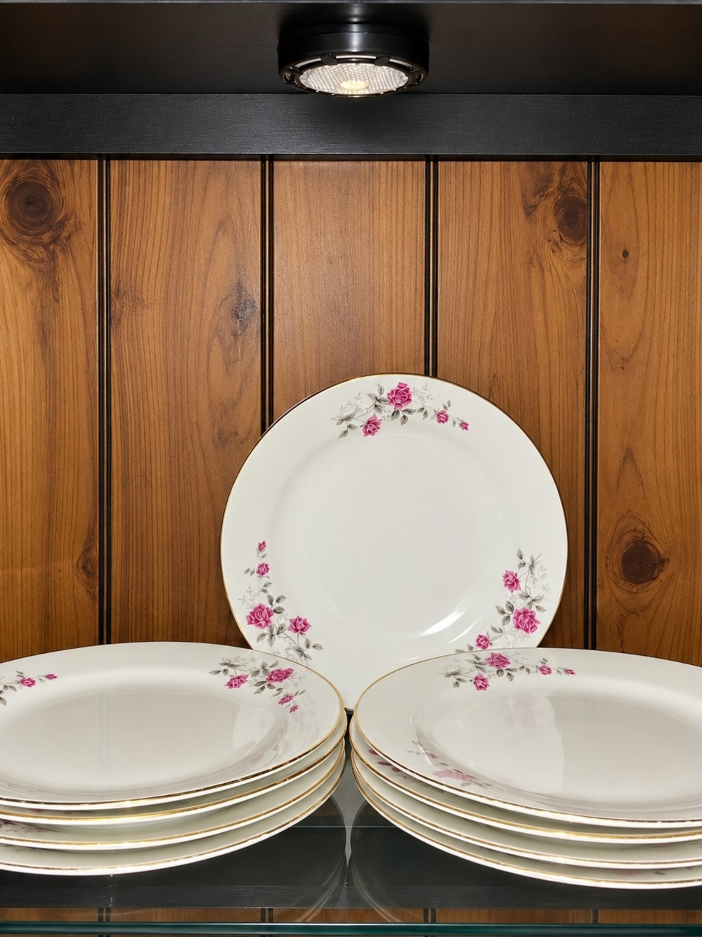 Vintage Pink Rose Gold Trim China Dinner Plates – Set of 9 – Floral Cottagecore
